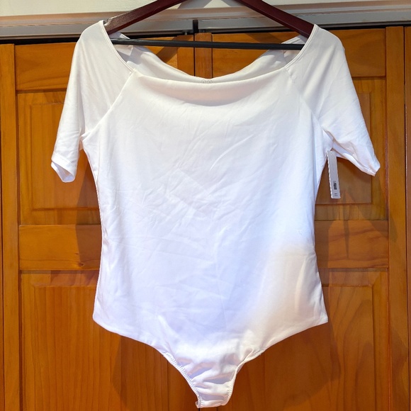 NWT Spanx Smooth Jersey Ballet Bodysuit, White , Size Large, Short Sleeve - Picture 1 of 11